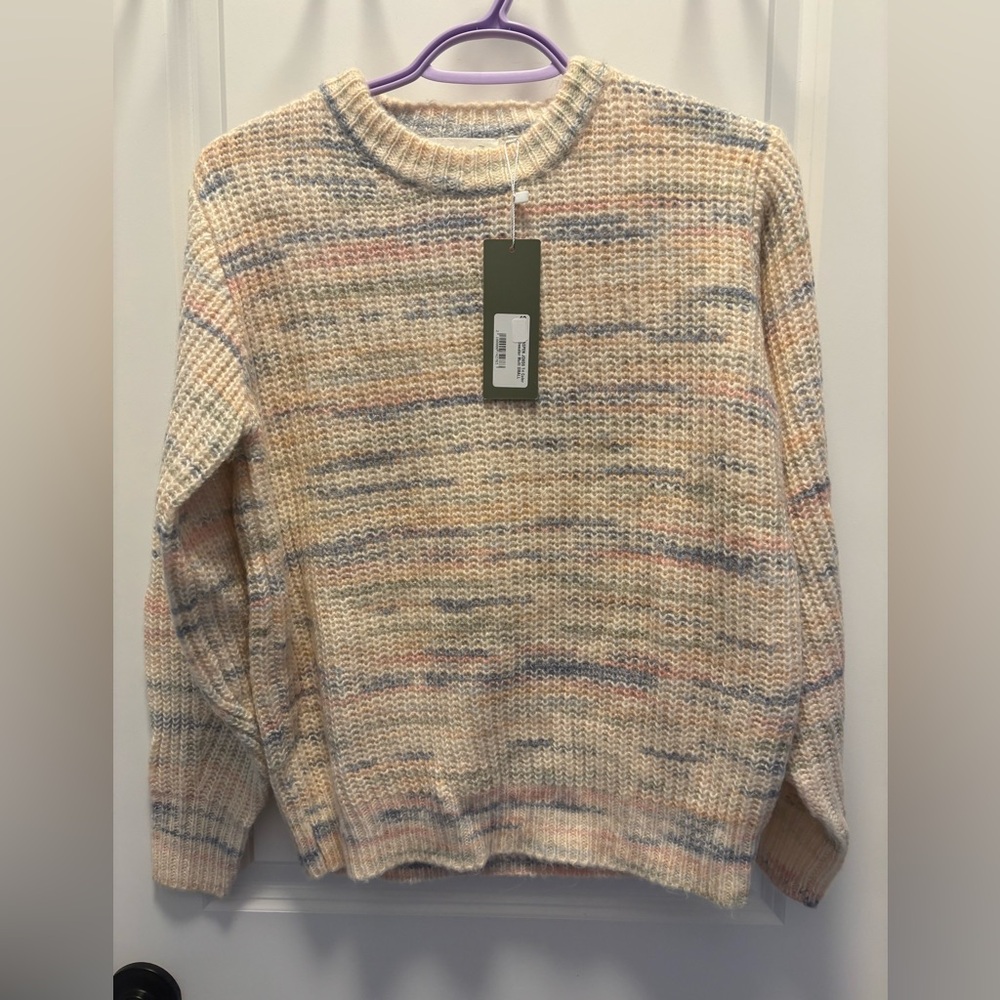 Chunky Multicolor Crewneck Sweater - Cream with Pastel Stripes